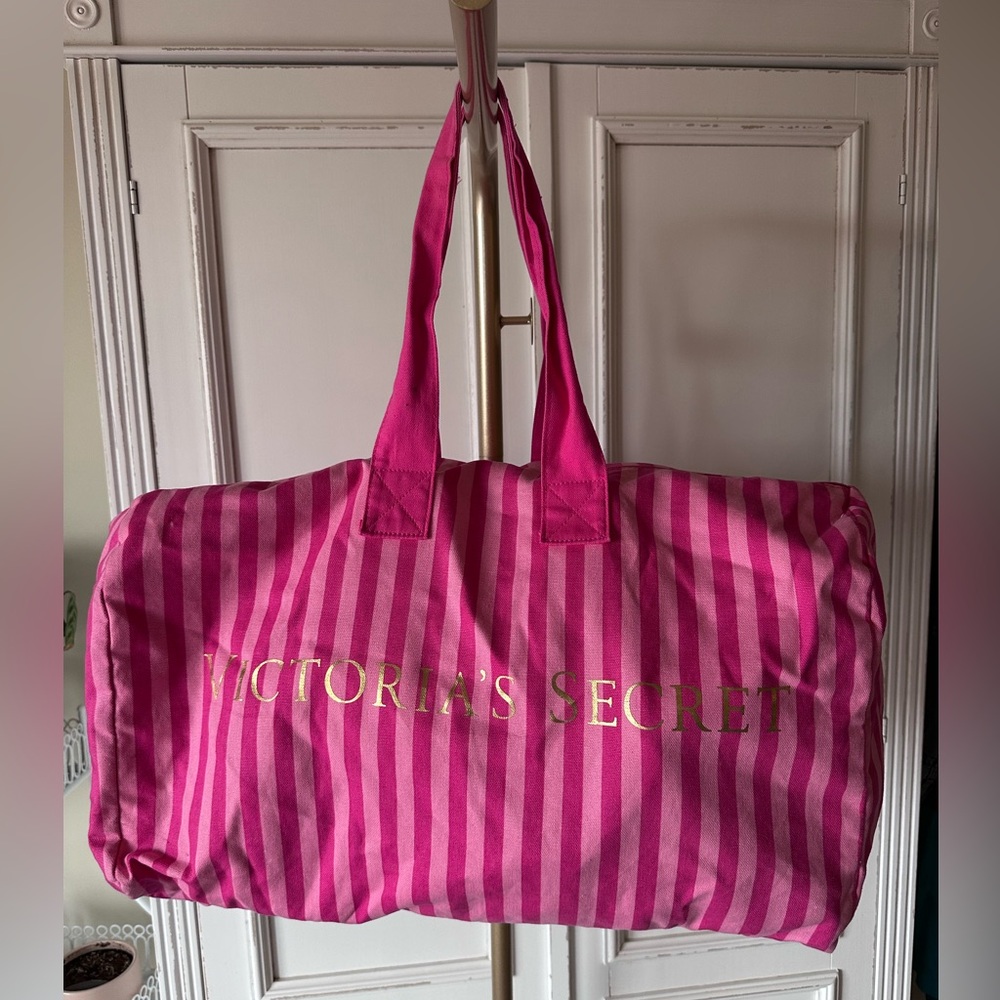 Victoria's Secret Hot Pink Striped Travel Tote